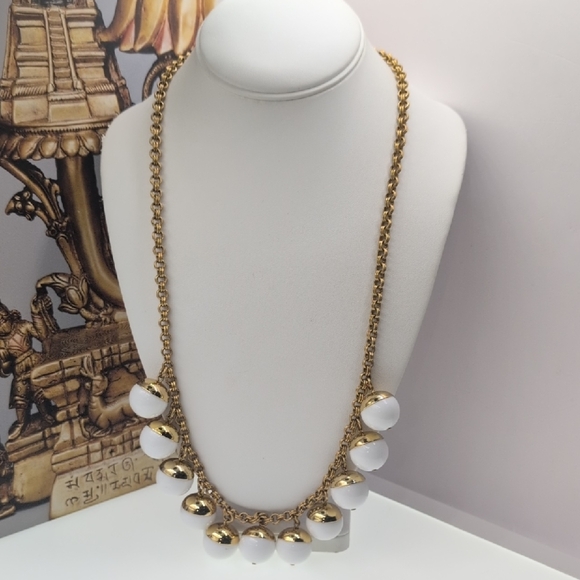 J. Crew Gold and White Necklace with Faux Bubble Pearl Charm Accents - Picture 1 of 5